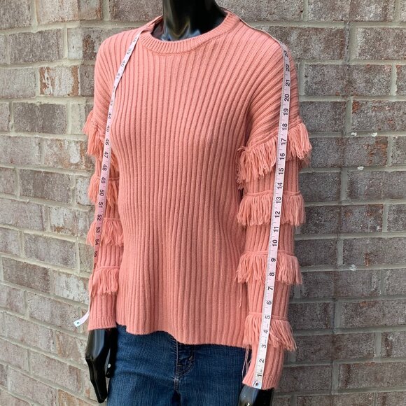 Kate & Sam Rib Stitch Knit Fringed Long Sleeve Crew Neck Sweater SzS - Picture 12 of 13